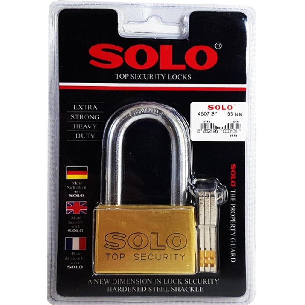 กุญแจสีทองระบบลุกปืน SOLO No.4507NL แม่กุญแจล็อค พร้อมลูกกุญแจ 3 ดอก
