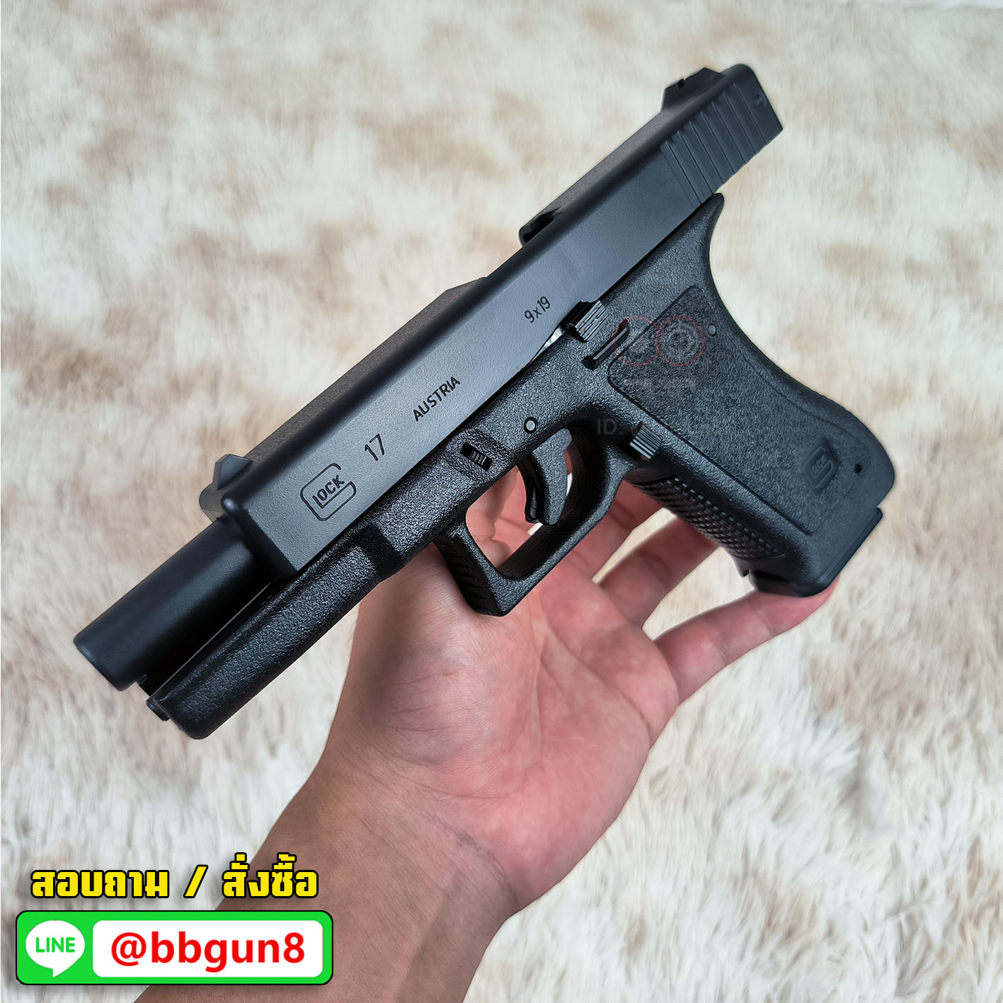 HFC HA-117 (Marking Version) Spring Powered Pistol มีมาร์คกิ้งสมจริงบนสไลด์ ลูกหมดแม็กกาซีนสไลด์ค้าง มีระบบเซฟไก ช่องคัดปลอกเปิด