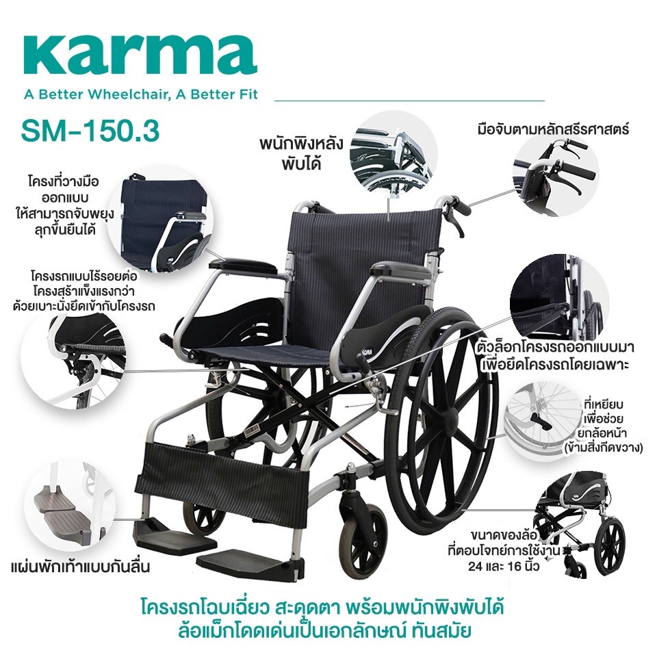 รถเข็นอลูมินัมอัลลอยด์ SM-150.3 F24 Wheelchair