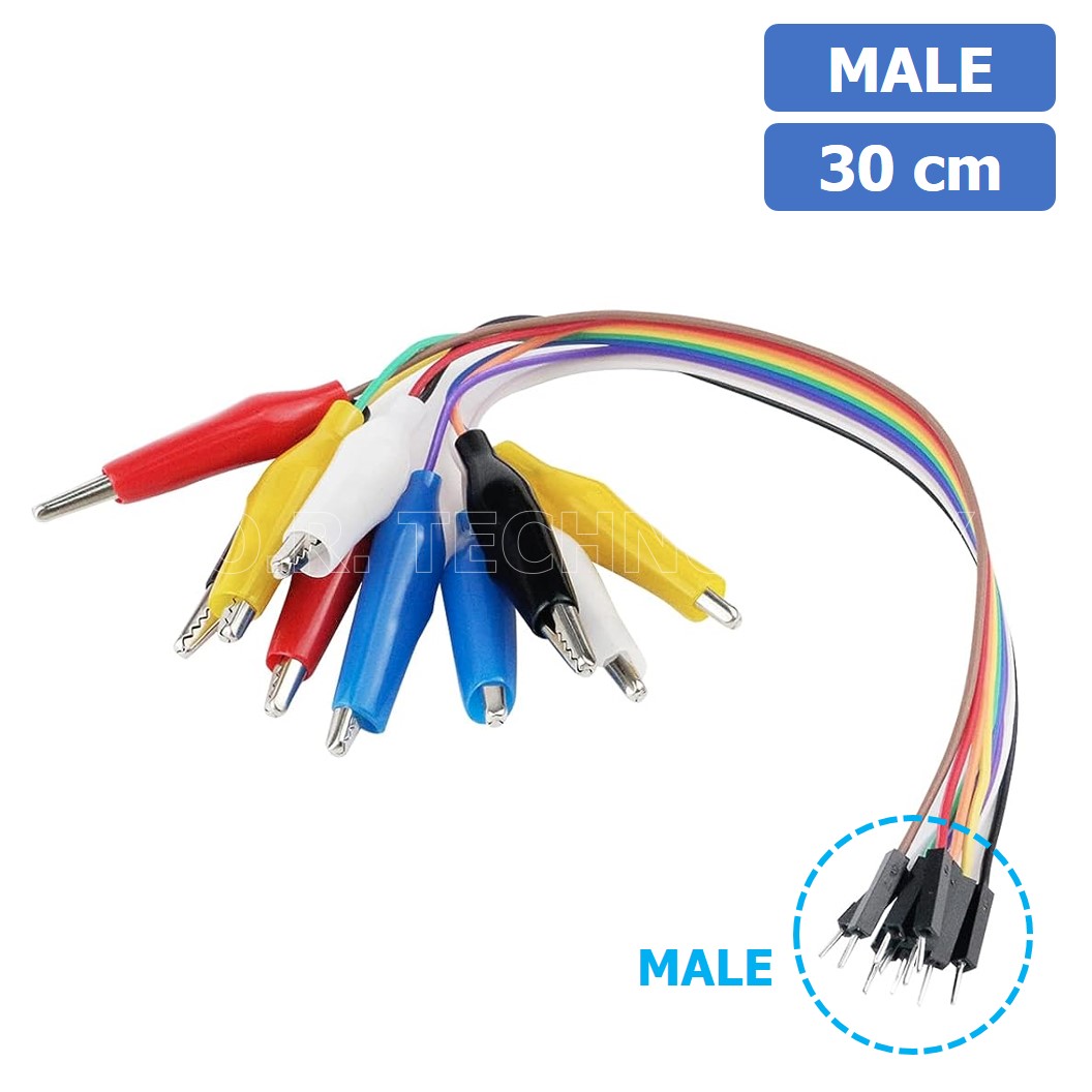 (1ชิ้น) AF018 สายแพ-ปากคีบ ตัวผู้ ความยาว 30cm 10Pin Alligator Clip to Dupont Line Male สายจั๊มเปอร์ Jumper