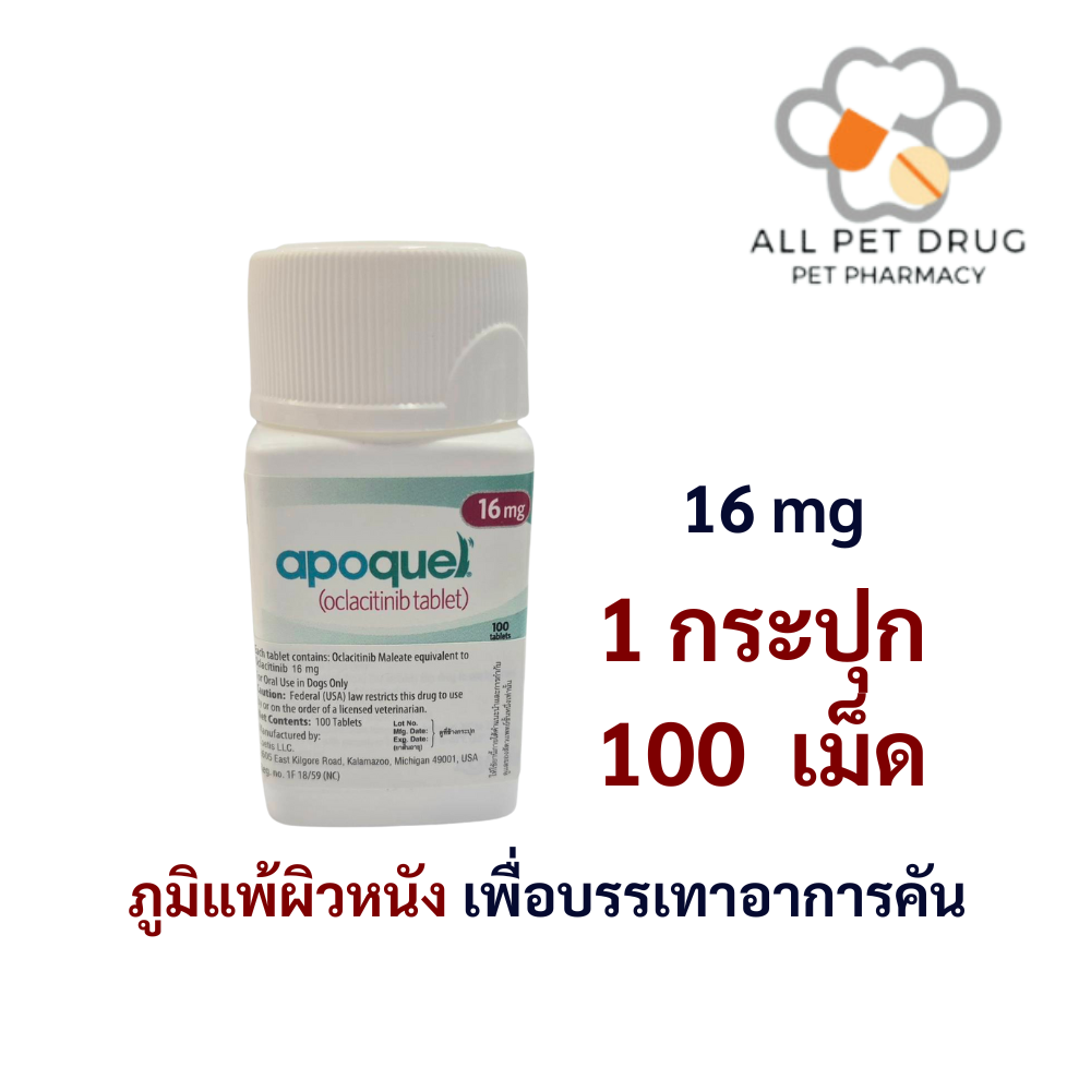 Apoquel 16 mg (1 กระปุก /100 เม็ด)ใช้โรคภูมิแพ้ผิวหนัง เพื่อบรรเทาอาการคัน