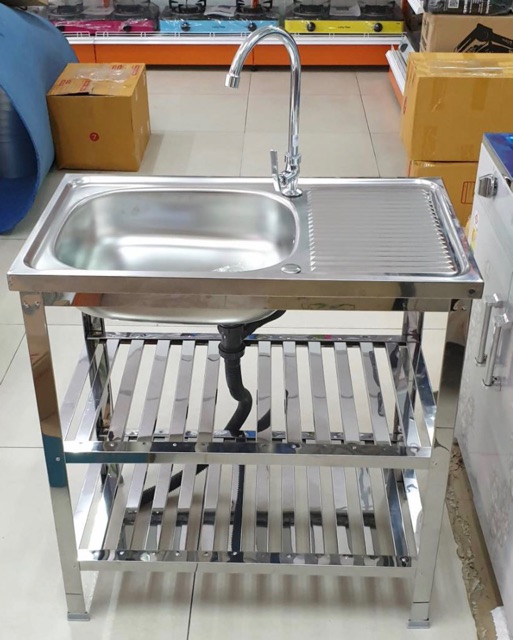 Daimon ตราเพชร ซิงค์ล้างจาน อ่างล้างจาน สแตนเลสทั้งตัว ชั้นล่าง 2 ชั้น ขนาด 73.5x43.5x77 ซม.