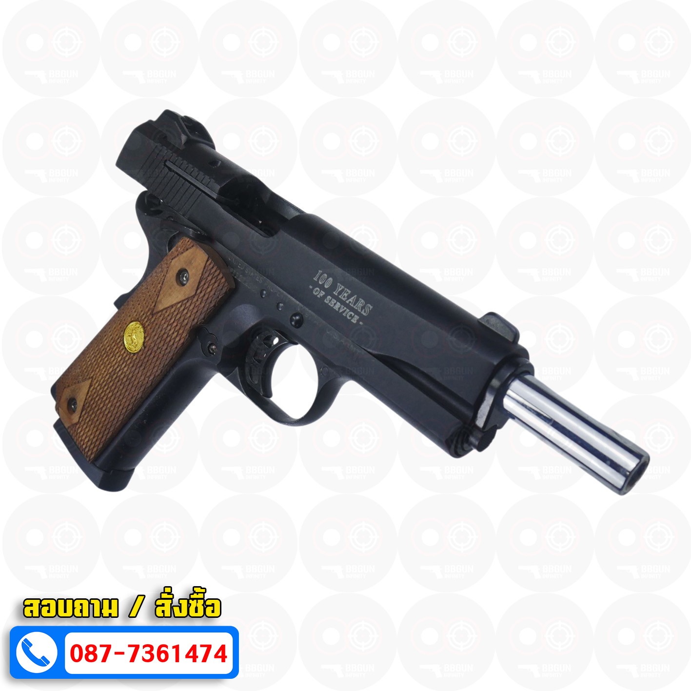 แบลงค์กัน KUZEY M1911Colt's 100 Years สีดำ 5 นิ้ว ด้ามไม้ (แถมกล่องใส่ปืน) blank gun