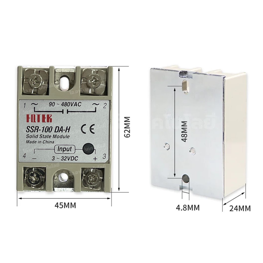 SSR-10DA-H/25DA-H/40DA-H/60DA-H/80DA-H/100DA-H โซลิดสเตทรีเลย์ Solid State Relay INPUT 3-32VDC, LOAD 90-480VAC 10-100A โมดูลตัดต่อวงจร
