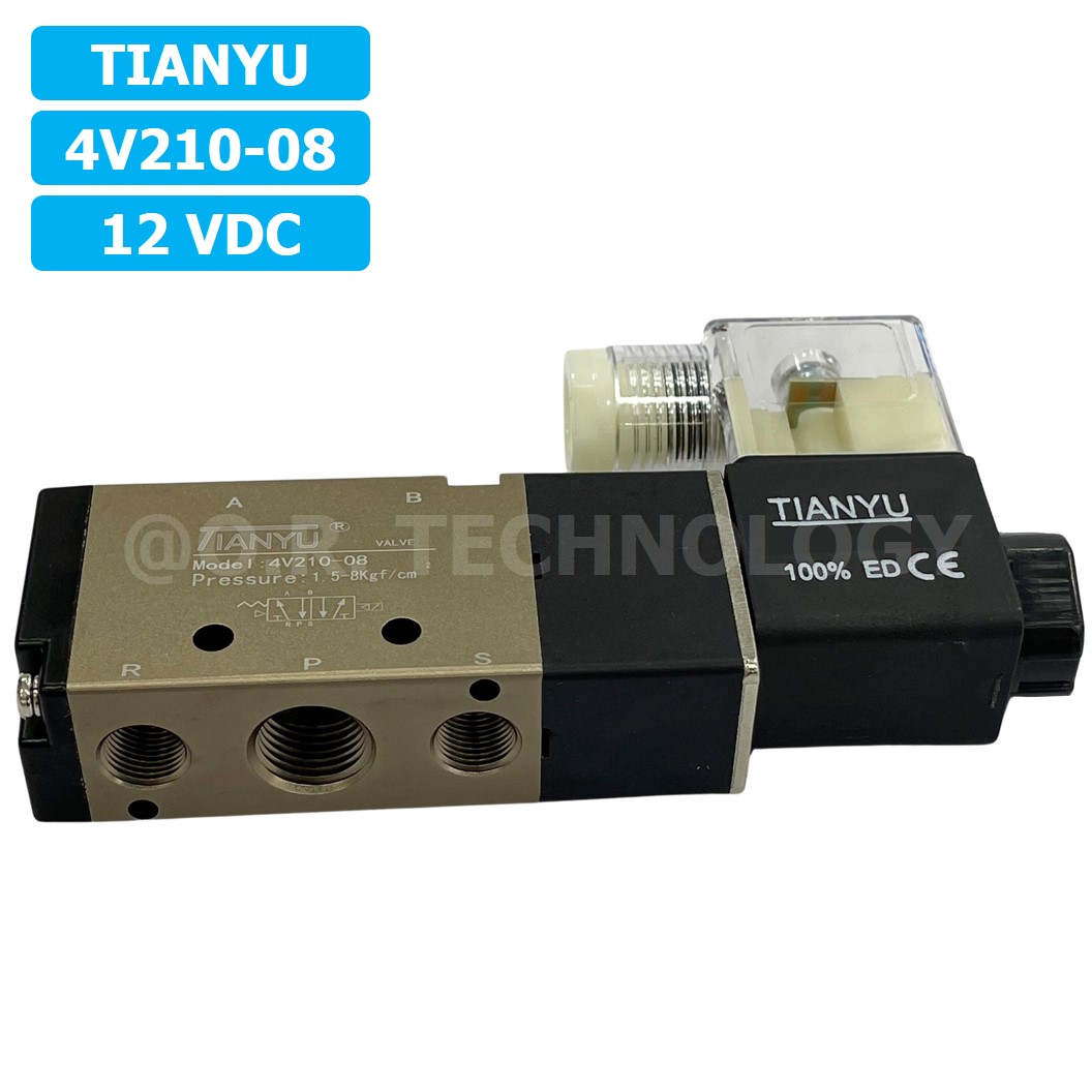 4V210-08 12VDC โซลินอยด์วาล์ว คอยล์ 1 ข้าง 5/2 Single coil Solenoid Valve Pneumatic TIANYU 4V-210-08