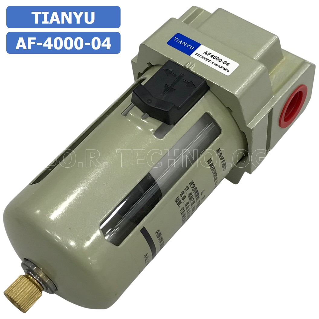 AF4000-04 ตัวกรองลม ชุดกรองลมดักน้ำ Manual Drain อุปกรณ์ปรับปรุงคุณภาพลม Air Filter Pneumatic TIANYU AF-4000-04