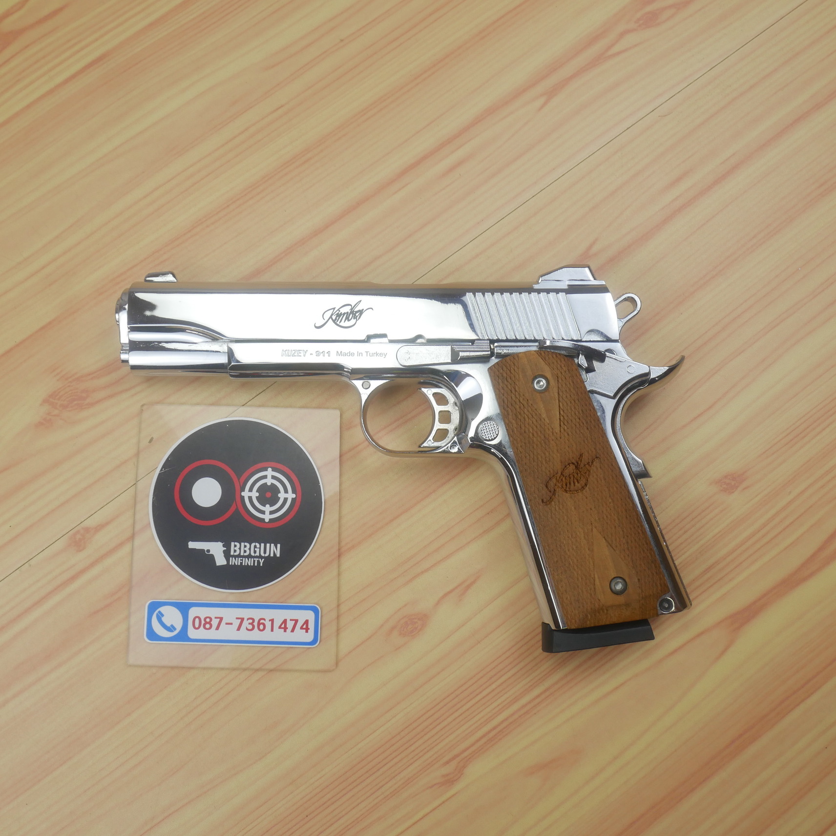 KUZEY M1911 KIMBER ลำกล้อง 5 นิ้ว blank gun สีเงินเงา แบลงค์กัน (แถมกล่องใส่ปืน)