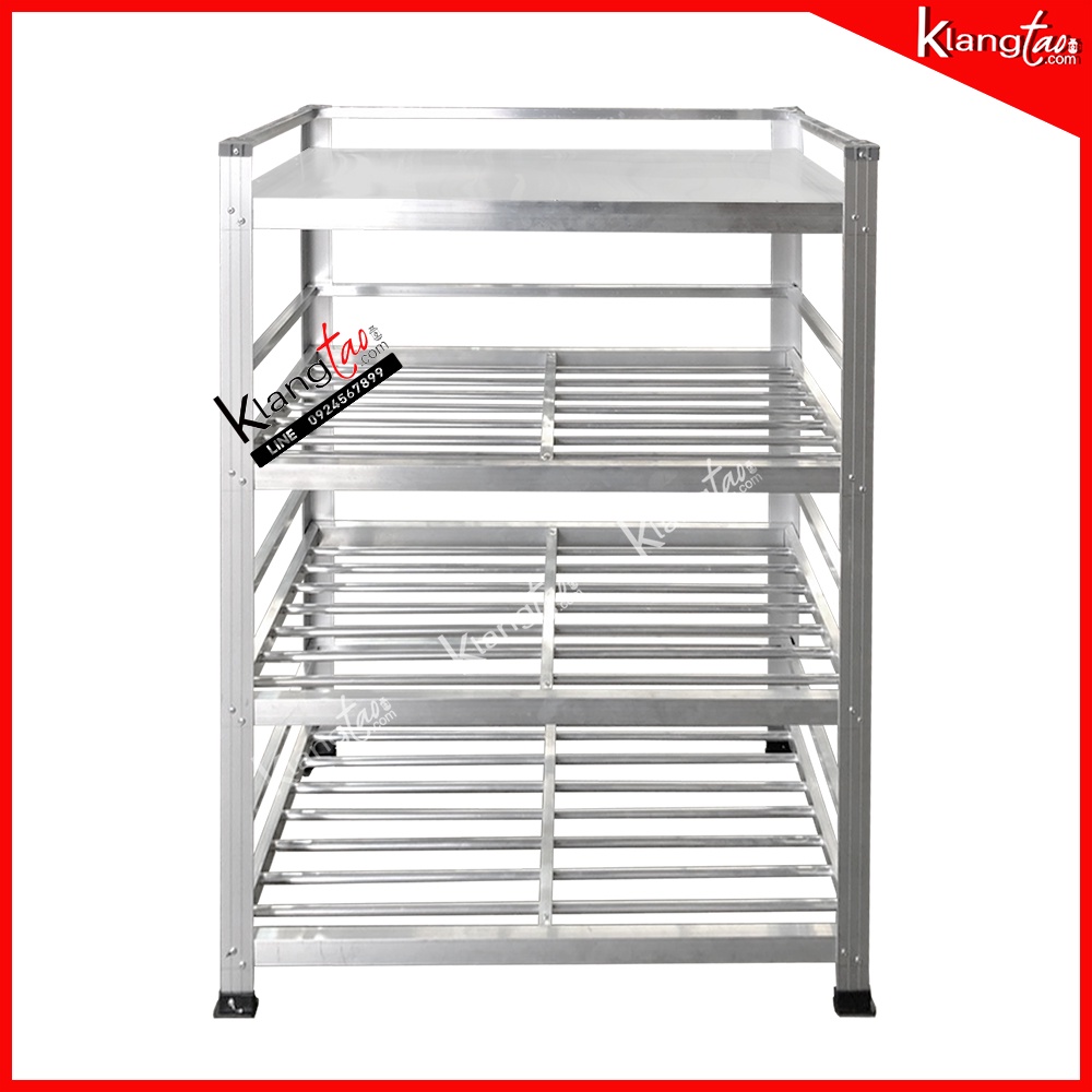 ชั้นวางรองเท้า วางของ แบบพับไม่ได้ 4 ชั้น ชั้นบนแผ่นเรียบ ชั้นล่างแผงซี่ (60 ซม.)