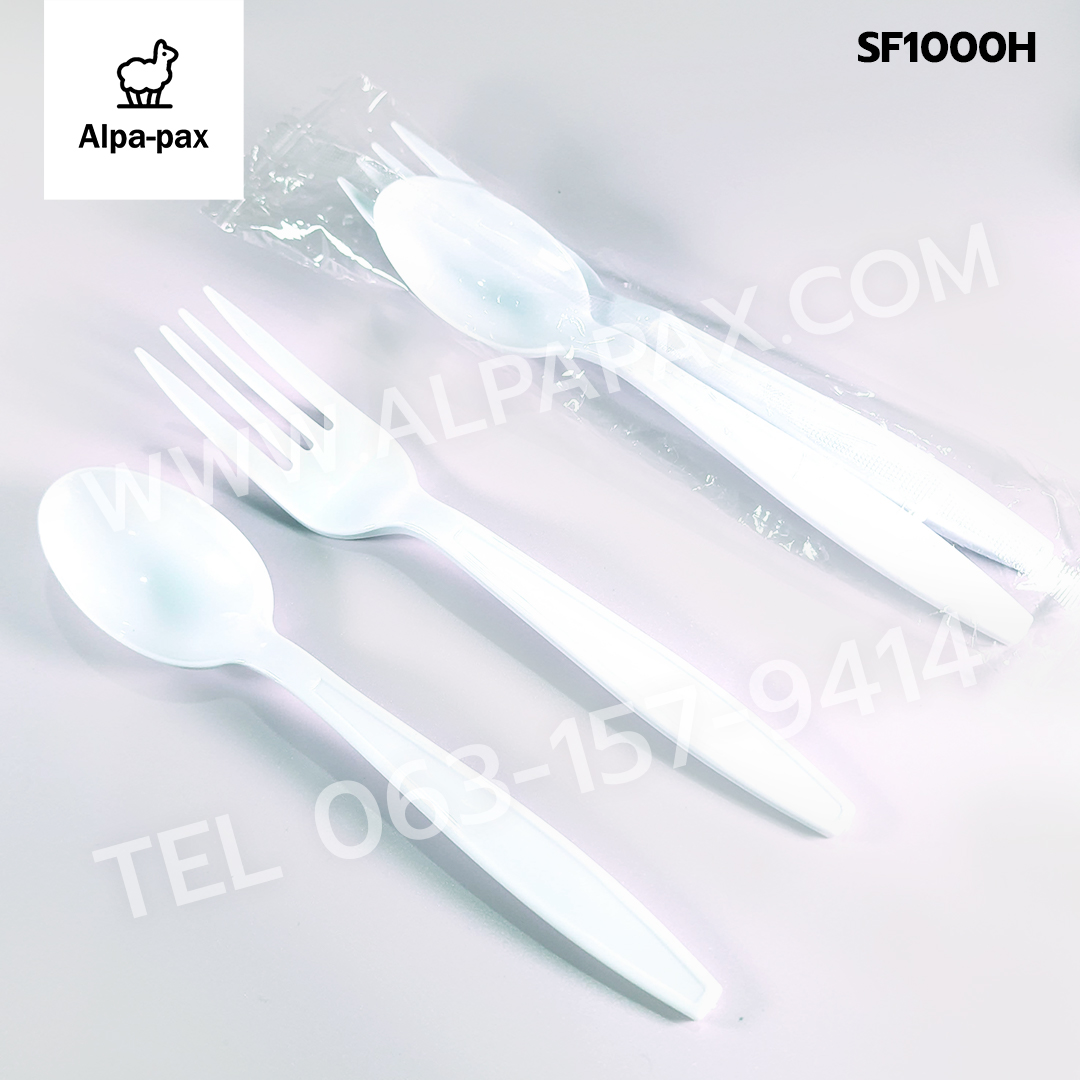 ชุดช้อนส้อมพลาสติกสีขาว หนาพิเศษ แพ็คช้อนส้อมพลาสติกซีลถุงพลาสติก (ลัง1000คู่)
