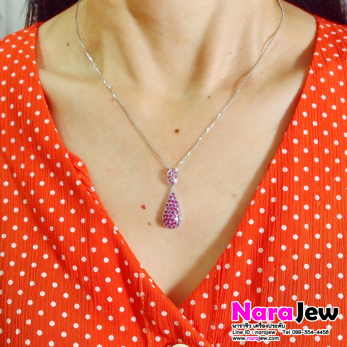 สร้อยคอทองแท้ อิตาลี งานนอก พร้อมจี้พลอยแท้ พิ้งค์แซฟไฟร์ Pink sapphire