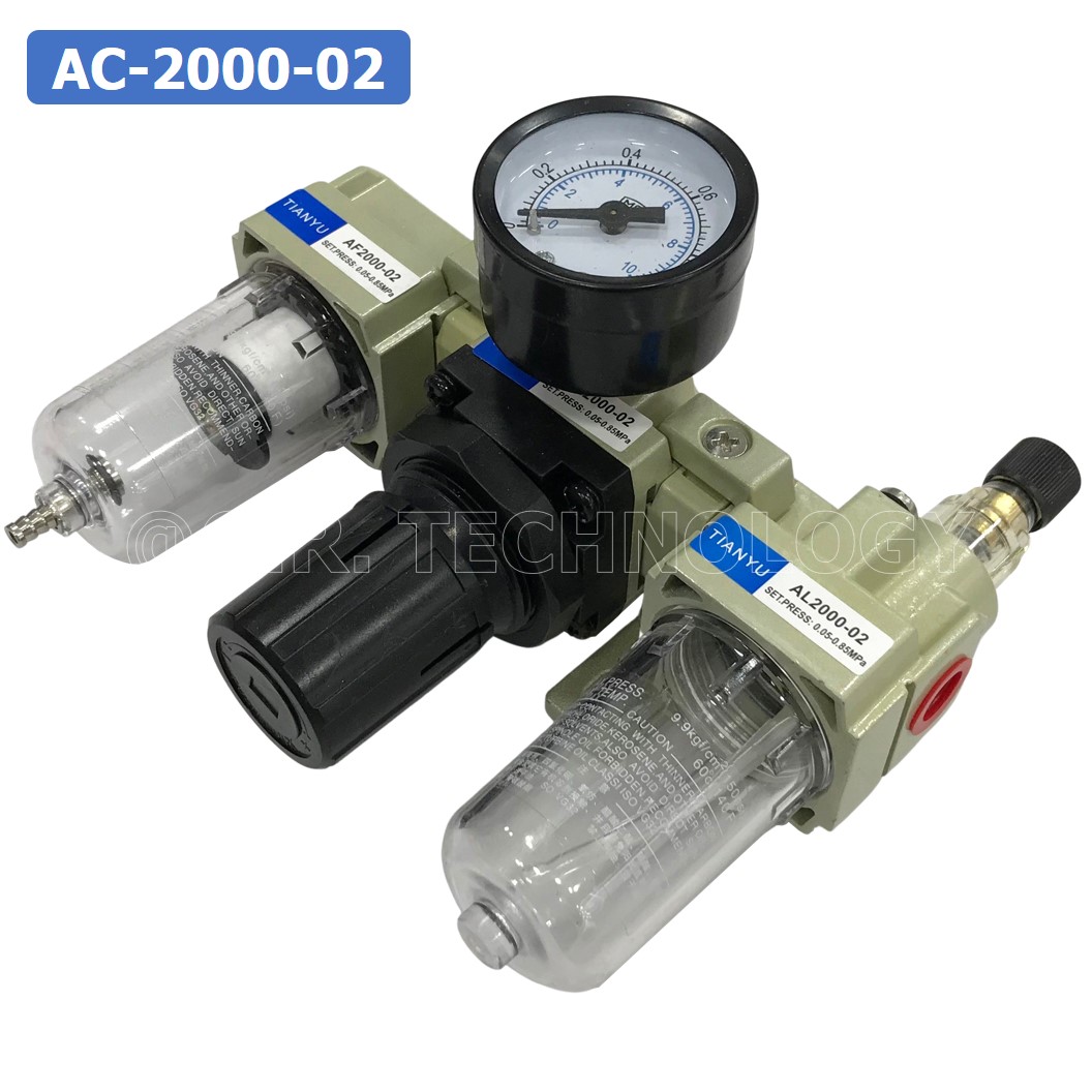 AC2000-02 ชุดกรองลม แบบ 3 ตอน Manual Drain 3 Unit FRL Combination TIANYU AC-2000-02 (Filter Regulator Lubricator)