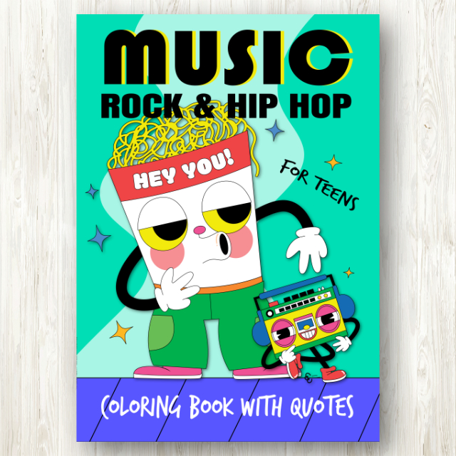 สมุดระบายสีตัวการ์ตูนสุดฮิตเพลง Hip Hop & Rock Music Coloring Book พร้อมคำคมสร้างแรงบันดาลใจ