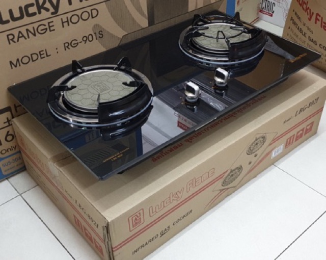 LUCKY FLAME เตาฝัง รุ่น LBG-802I หัวอินฟราเรด หน้ากระจก (เลือกหัวปรับได้)