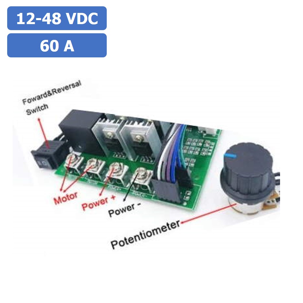 (1ชิ้น) AH045 ตัวควบคุมความเร็วรอบมอเตอร์ พร้อมสวิทช์หมุนกลับทาง 1000W 12-48VDC 60A DC Motor Speed Controller Reversible switch