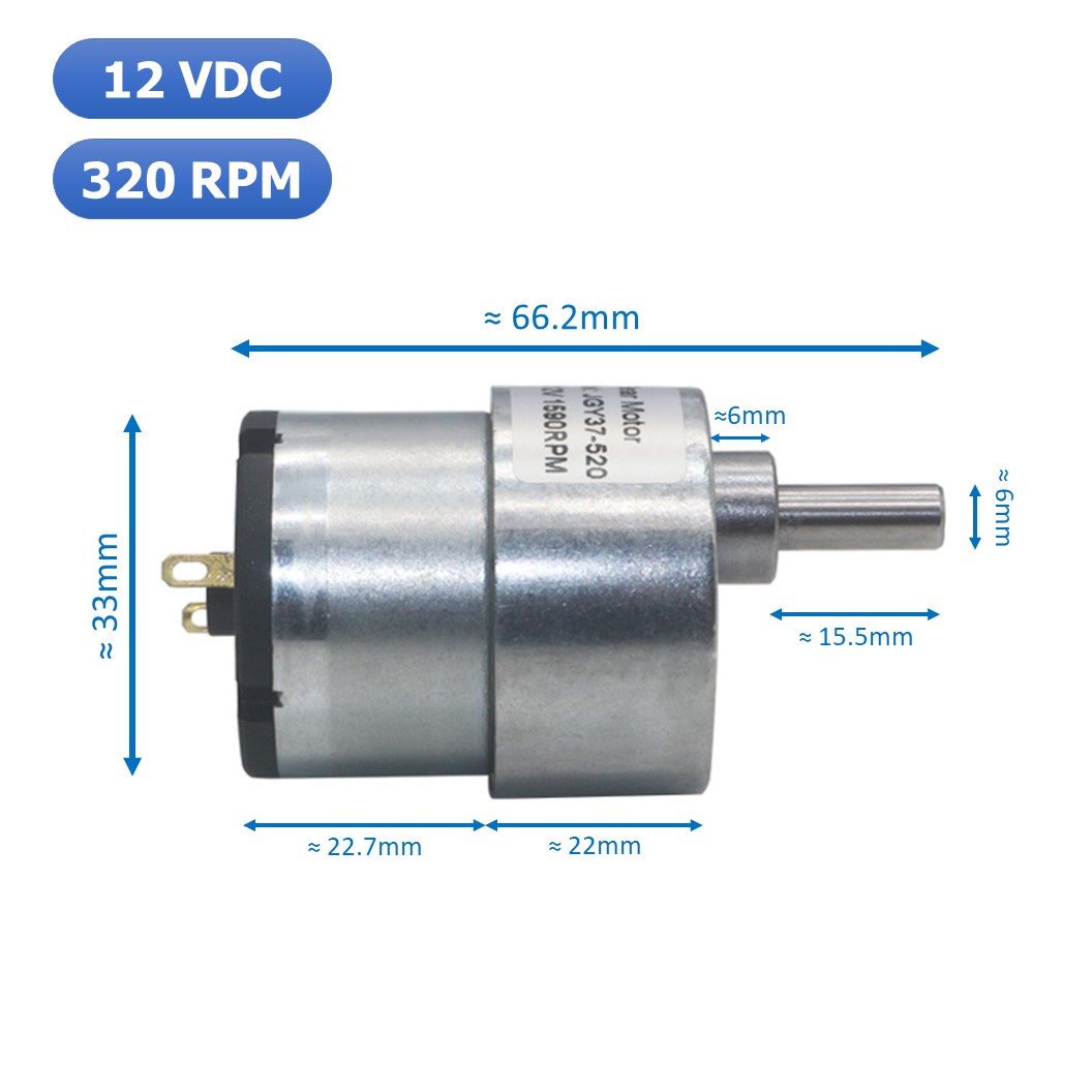 (1ชิ้น) JB023 มอเตอร์ มอเตอร์เกียร์ มอเตอร์อเนกประสงค์ ทอร์กสูง JGB37-520 JGB-520 Motor gear DC12V ความเร็วรอบ 320RPM/MIN (แกนขนาด 6mm, Shaft D)