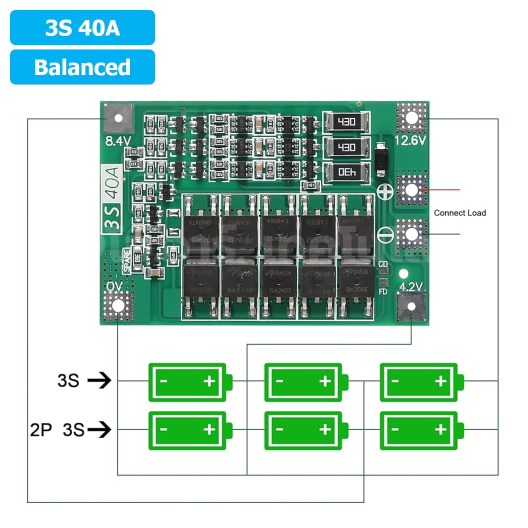 CM634 3S 40A Balanced โมดูลชาร์จแบตเตอรี่ BMS 3-Series 40A 18650 Lithium Battery Protection Module แบตลิเธียม