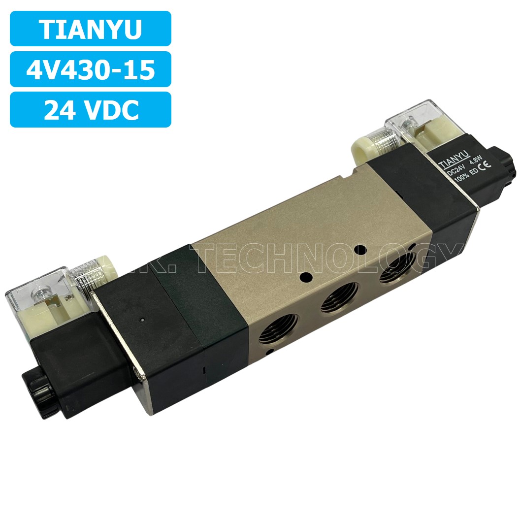 (1ชิ้น) 4V430-15 24VDC โซลินอยด์วาล์ว คอยล์ 2 ข้าง 5/3 Double Coil Solenoid Valve Pneumatic TIANYU โซลินอยด์วาล์วไฟฟ้า โซลินอยลม วาล์วลม กระบอกลม