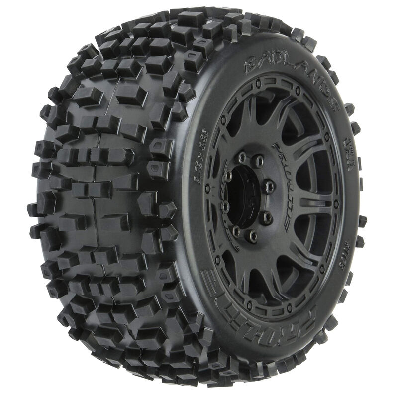 PRO117810 1/8 Badlands F/R 3.8" MT Tires Mounted 17mm Blk Raid (2)