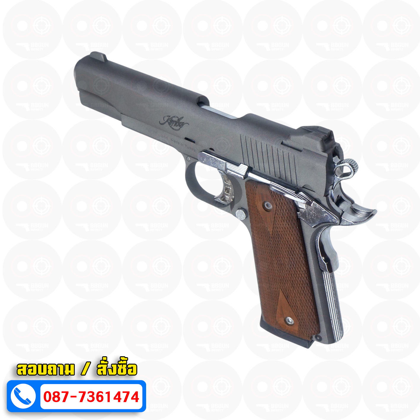 แบลงค์กัน KUZEY M1911 KIMBER 5 นิ้ว blank gun สีสโมค ด้ามไม้
