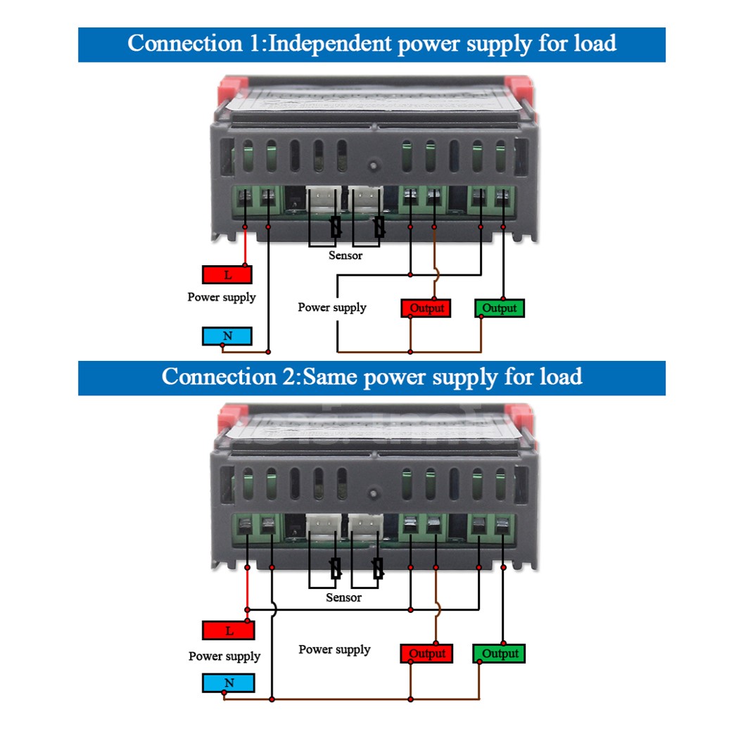 STC-3008 12/24VDC/220VAC เครื่องควบคุมอุณหภูมิ 2ช่อง NTC Dual Digital Temperature Controller ตัวควบคุมอุณหภูมิ Thermostat Control Regulator Heating/Cooling