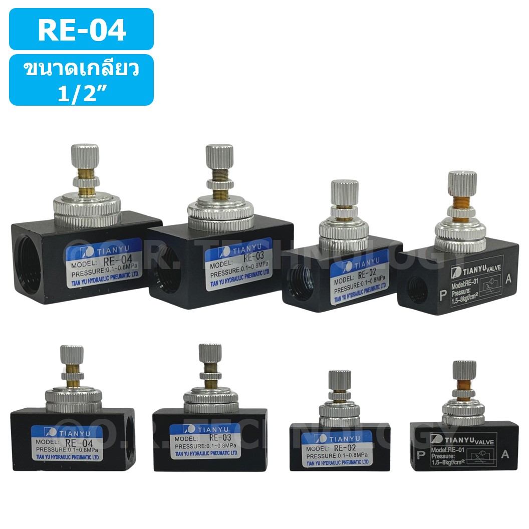 (1ชิ้น) RE-04 ตัวปรับความเร็วลม วาล์วปรับความเร็วลม ตัวปรับลม Air Flow Speed Control Valve TIANYU ขนาดเกลียว 1/2"