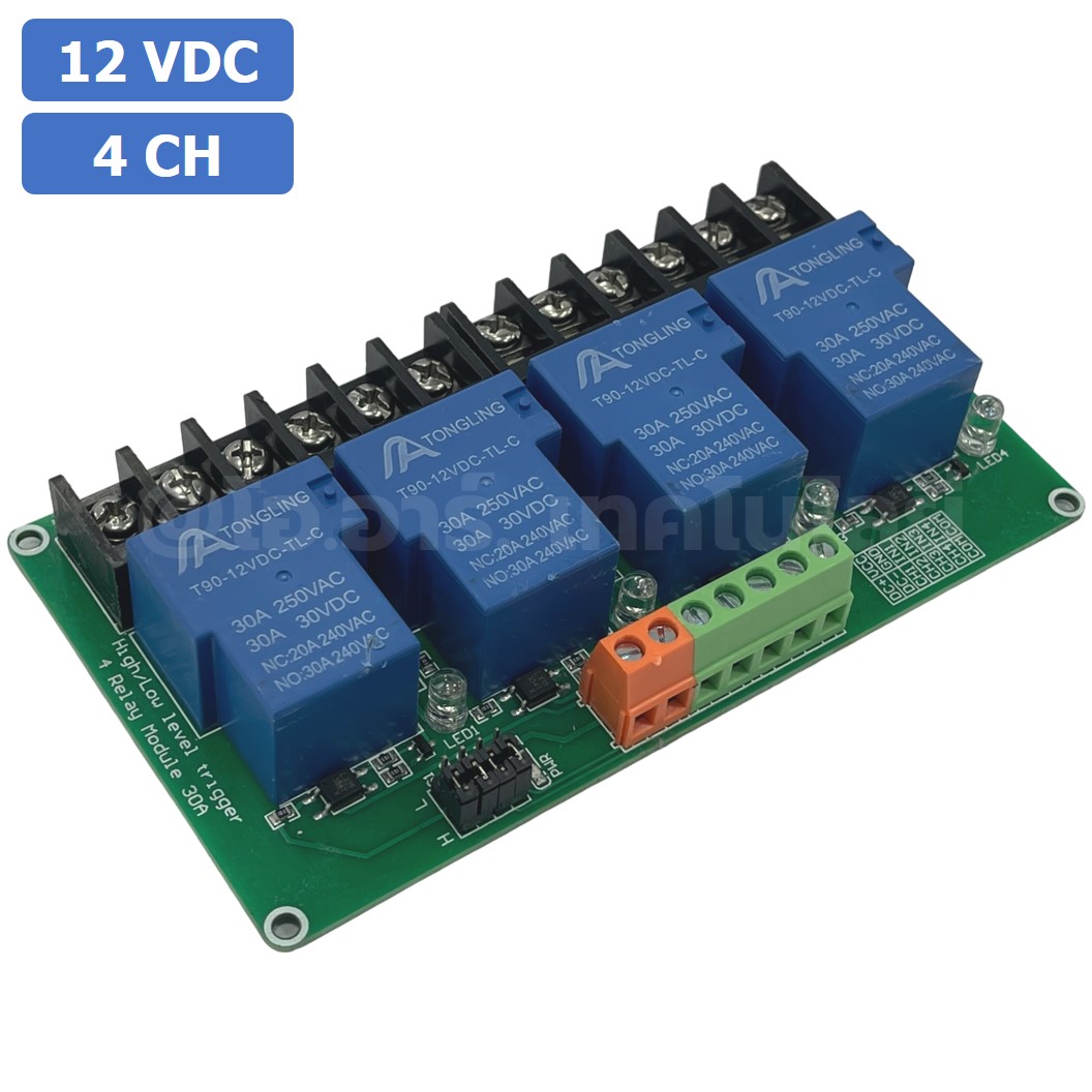CM028 โมดูลรีเลย์ 4ช่อง 12VDC 30A 4 Channel Relay DC12V 30A แบบ Active Low/High รีเลย์ isolation Relay Module ทนกระแสสูง
