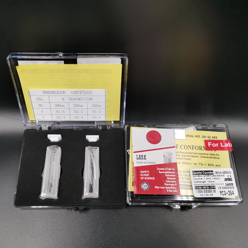 Glass cuvette(คิวเวท แก้ว), Volume : 1.4 ml / 1400 µl., Pathlength 10 mm.,LARK / FRANCE ,(2 pcs/pack) LAG-264