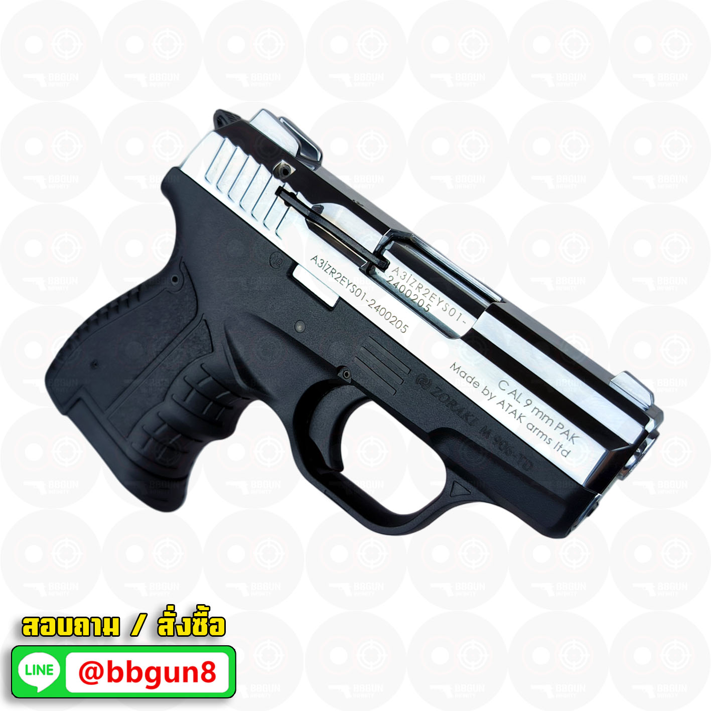 แบลงค์กัน Zoraki M 906-TD สีเงินเงา Blank gun (แถมกล่องใส่ปืน)