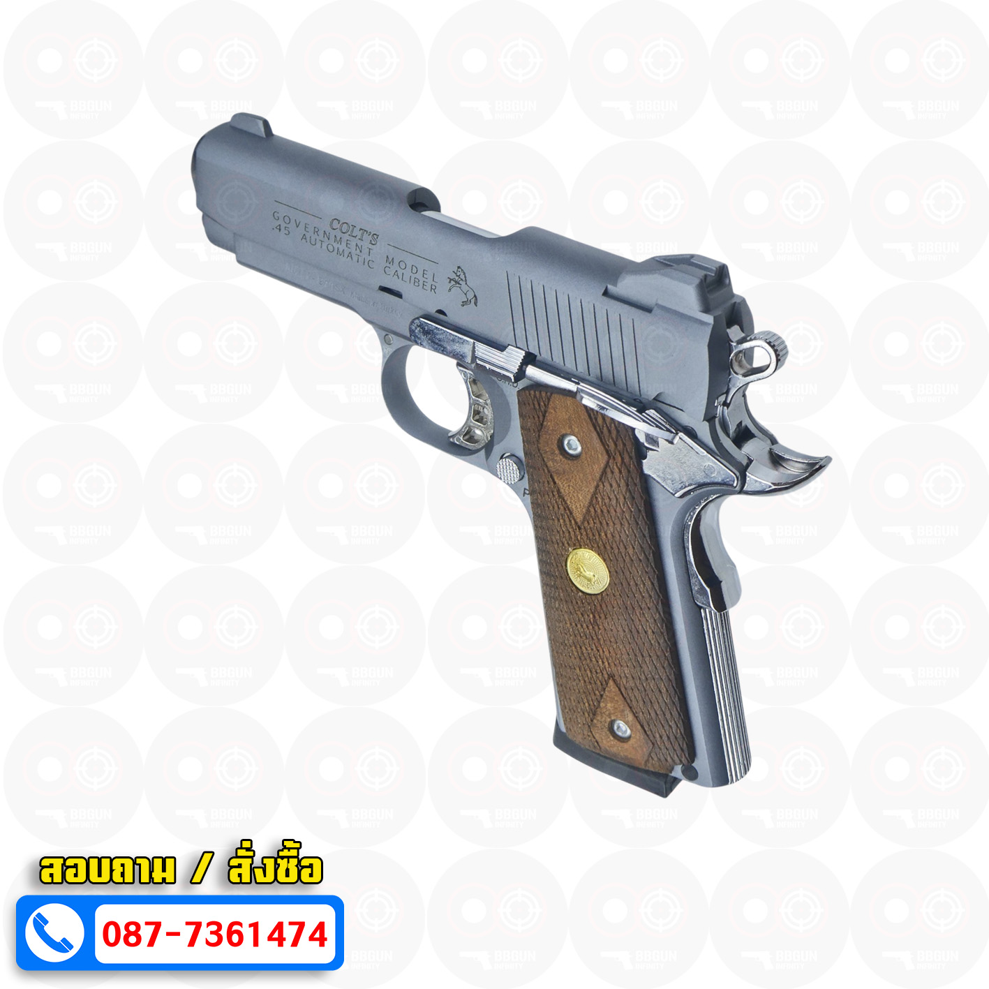 แบลงค์กัน KUZEY M1911 COLT GOVERMENT 100 Year Smoke 4 นิ้ว สีสโมค blank gun ด้ามไม้