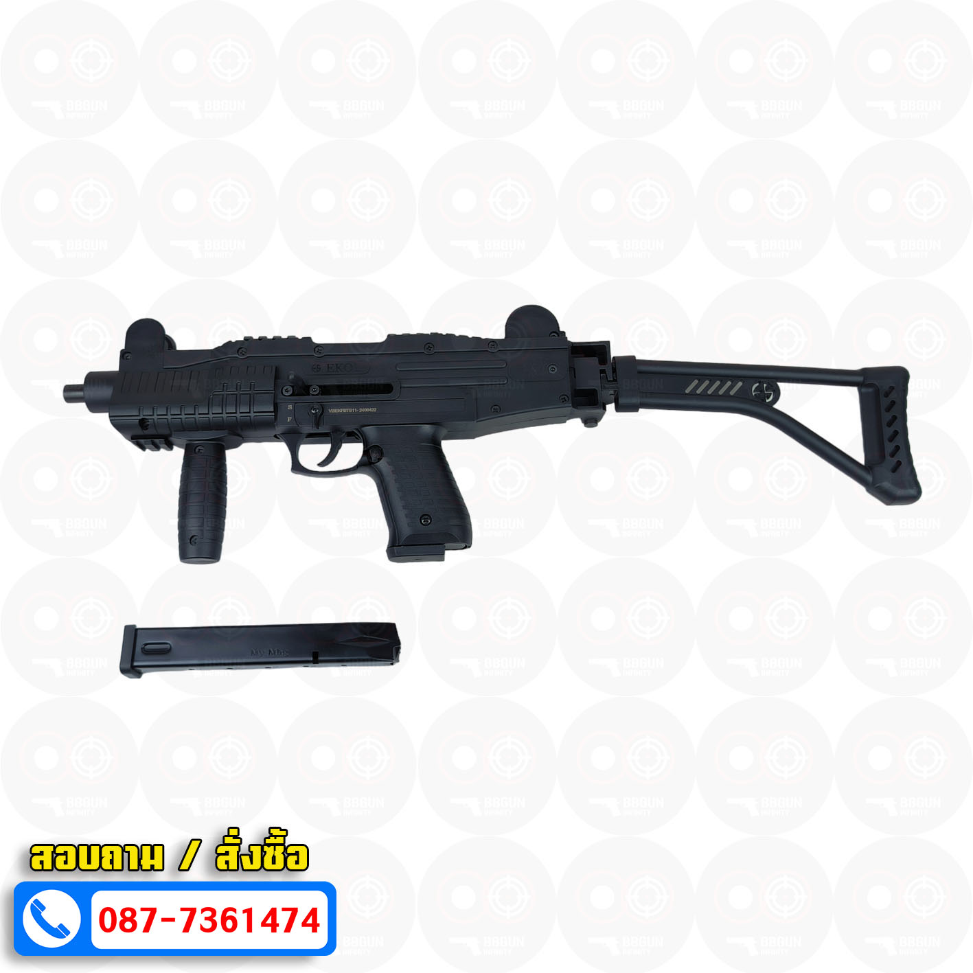 แบลงค์กัน อูซี่ EKOL ASI UZI Semi - Full Auto 9 mm. P.A.K. Blank gun สีดำ (แถม 2 แม็กกาซีน)