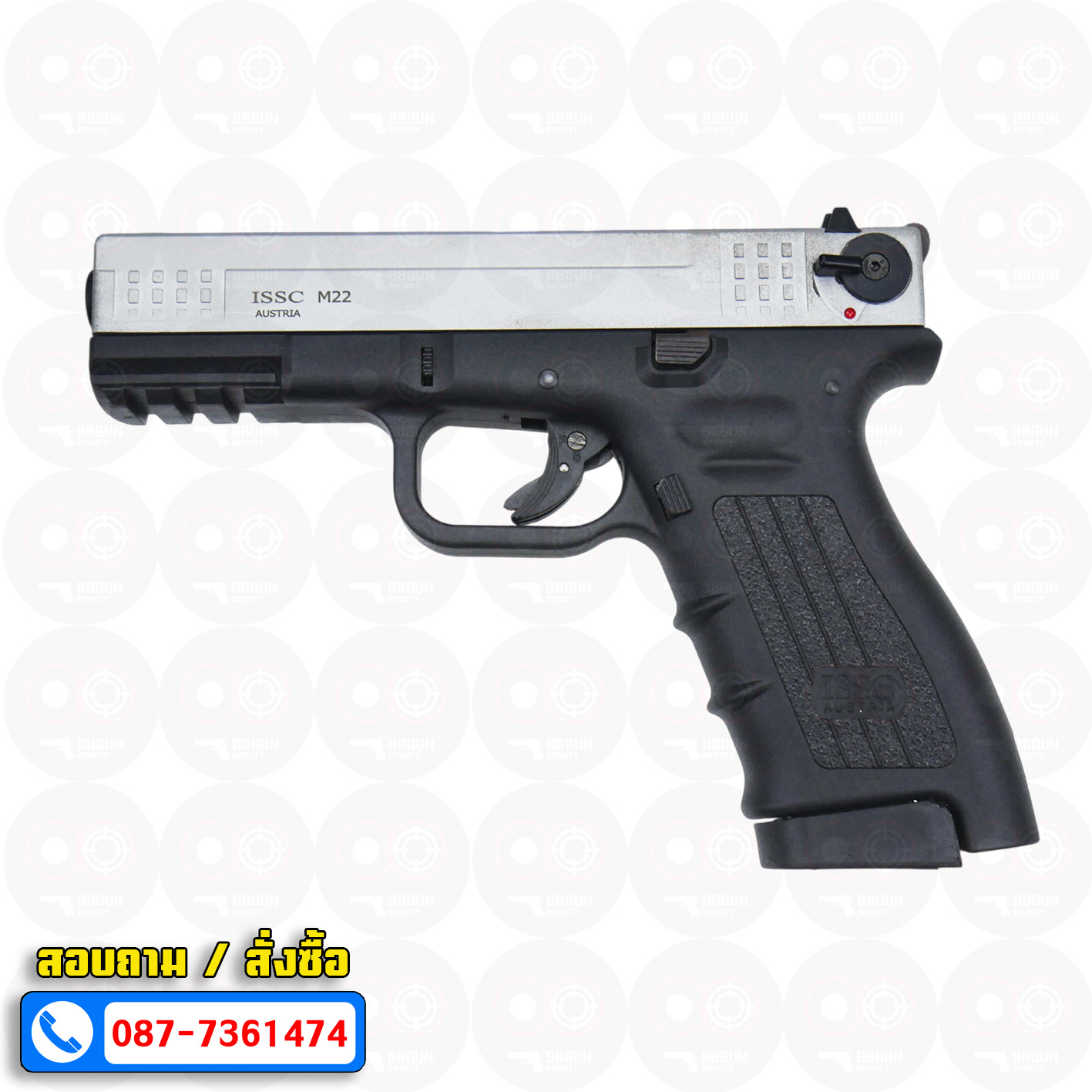 Ceonic Issc M22 โครงดำ-สไลด์เงินด้าน 9mm P.A.K แบลงค์กัน blank gun (แถม 2 แม็กกาซีน กล่องใส่ปืน แส้ น้ำยาล้างปืน)