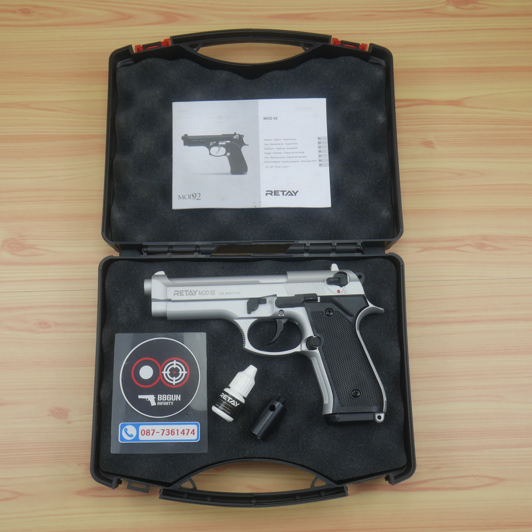 แบลงค์กัน Retay MOD 92 สีเงินด้าน Chrome Blank Gun Beretta MOD 92 รีเท บาเร็ตต้า เอ็ม 92