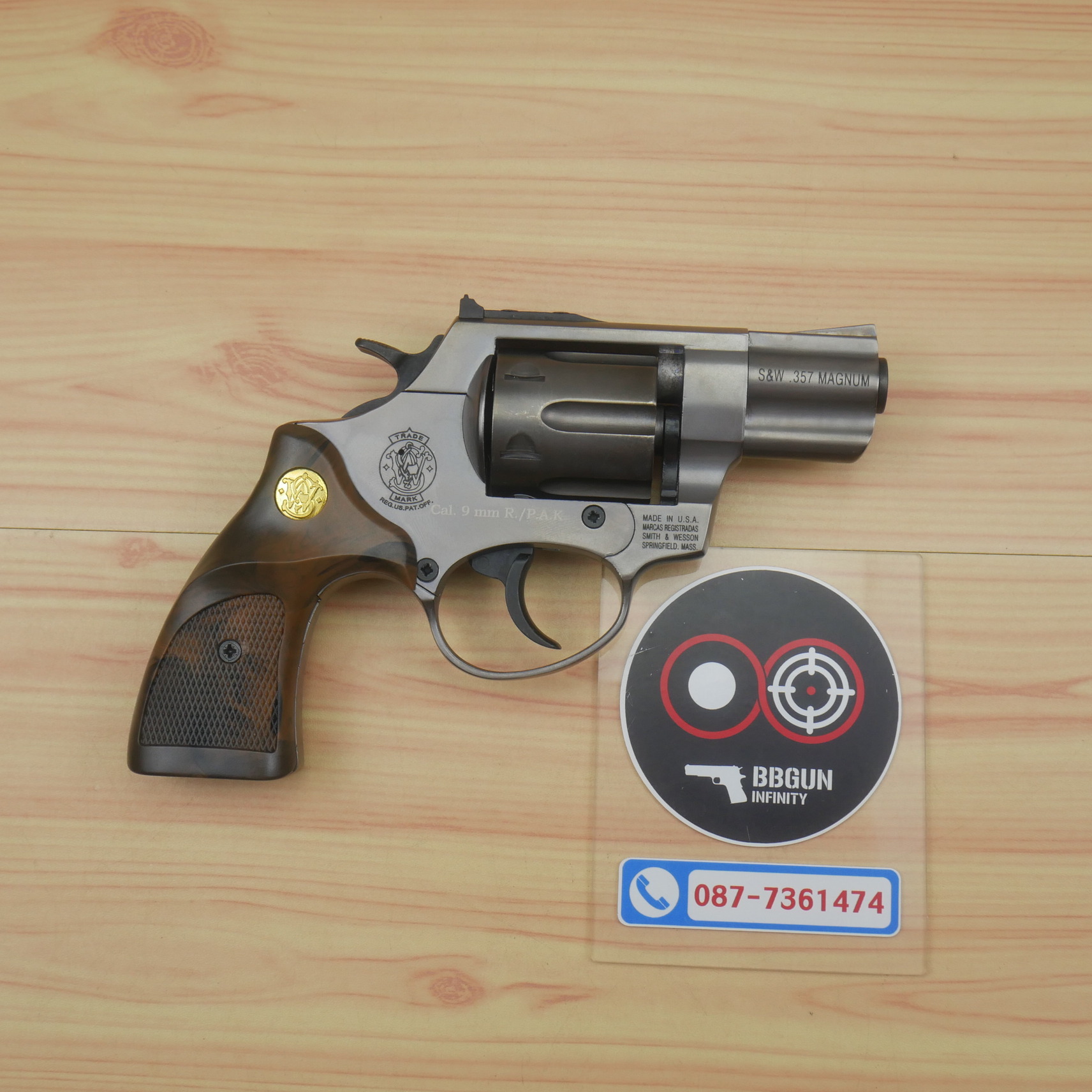 Ekol Lite แบลงค์กัน ลูกโม่ 2 นิ้ว สีฟูม กระดุมทอง (Fume) Smith & Wesson blank gun Revolver 2 inch