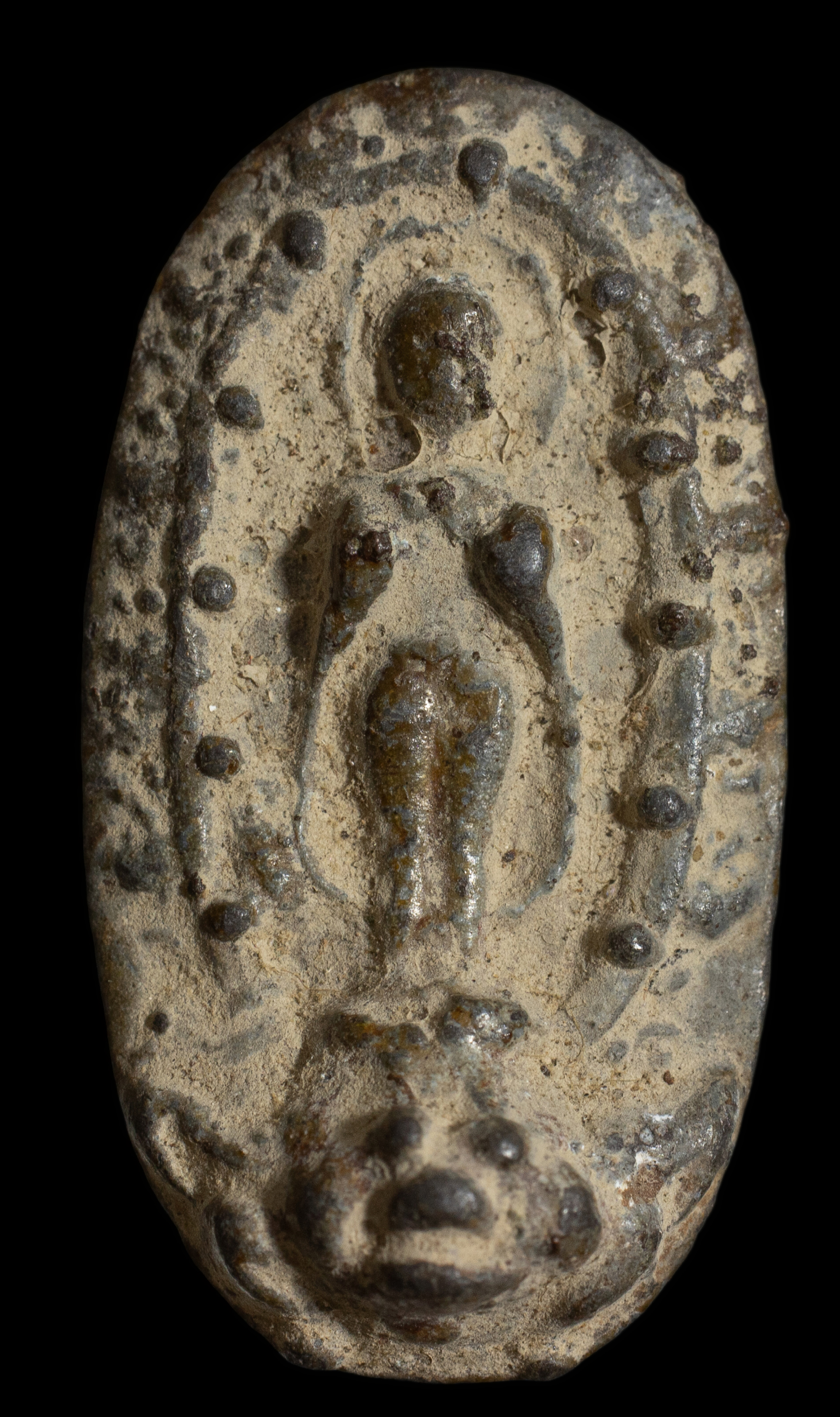 พระพนัสบดี กรุวัดห้วยเสือ จังหวัดเพชรบุรี ปี 2464 เนื้อชินตะกั่ว พิมพ์เล็ก หลวงปู่ศุขปลุกเสก