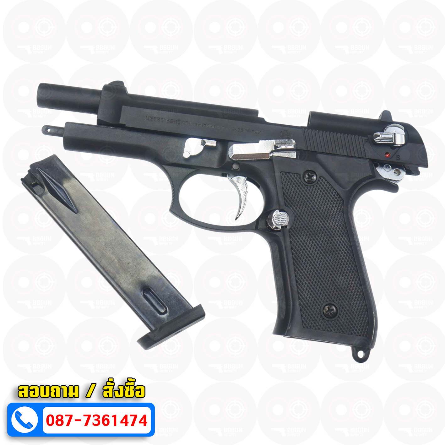แบลงค์กัน Retay mod 92 black chrome blank gun Beretta M92 รีเท บาเร็ตต้า เอ็ม 92 สีดำ ไกเงิน