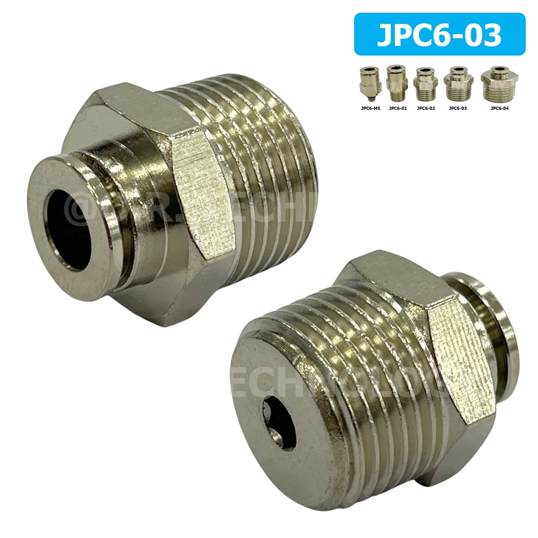 (1ชิ้น) JPC6-03 ข้อต่อลมสแตนเลสเกลียวนอก ข้อต่อลมเกลียวนอก ข้อต่อลม สแตนเลส STAINLESS Male Thread Straight Quick Connector Fitting