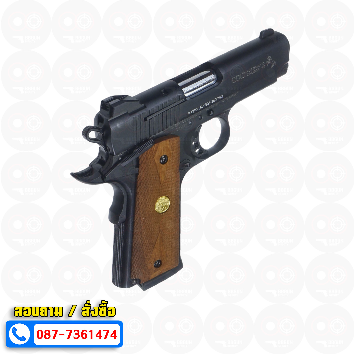 แบลงค์กัน KUZEY M1911 COLT'S MK IV SERIES'70 สีดำ 4 นิ้ว ด้ามไม้ blank gun