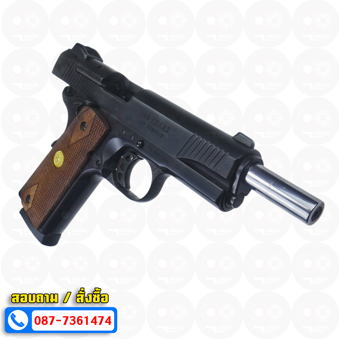 แบลงค์กัน KUZEY M1911 COLT GOVERMENT 100 Year สีดำ 5 นิ้ว blank gun ด้ามไม้