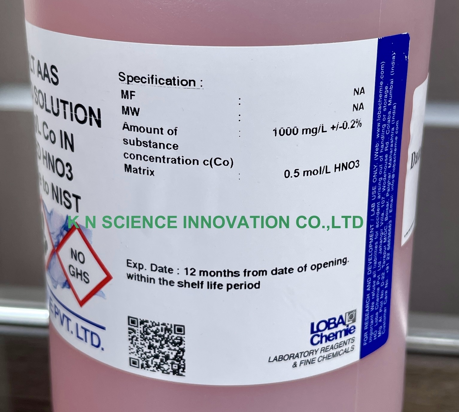 Cobalt (in diluted HNO3), 1000 mg/l, AAS standard, NIST Traceable, 500 ml , Loba A130N00500