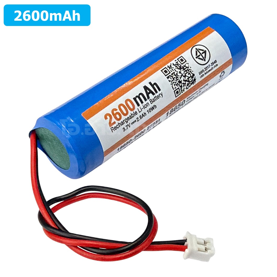18650 ถ่านชาร์จ/ถ่านแพ็ค 18650 3.7VDC 2600mAh/5200mAh แบตเตอรี่ RECHARGER Li-ion Battery 18650 ถ่านลิเธียม DC 3.7-4.2V 2.6Ah 10Wh/5.2Ah 19Wh