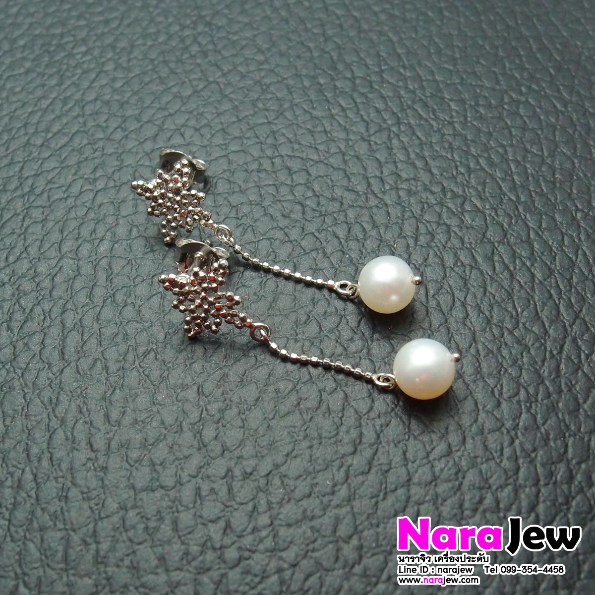 ต่างหูไข่มุกแท้ สีขาว ตุ้งติ้งๆ แบบน่ารักๆ เรียบหรู ใส่ได้ทุกโอกาส ตัวเรือนเงินแท้925