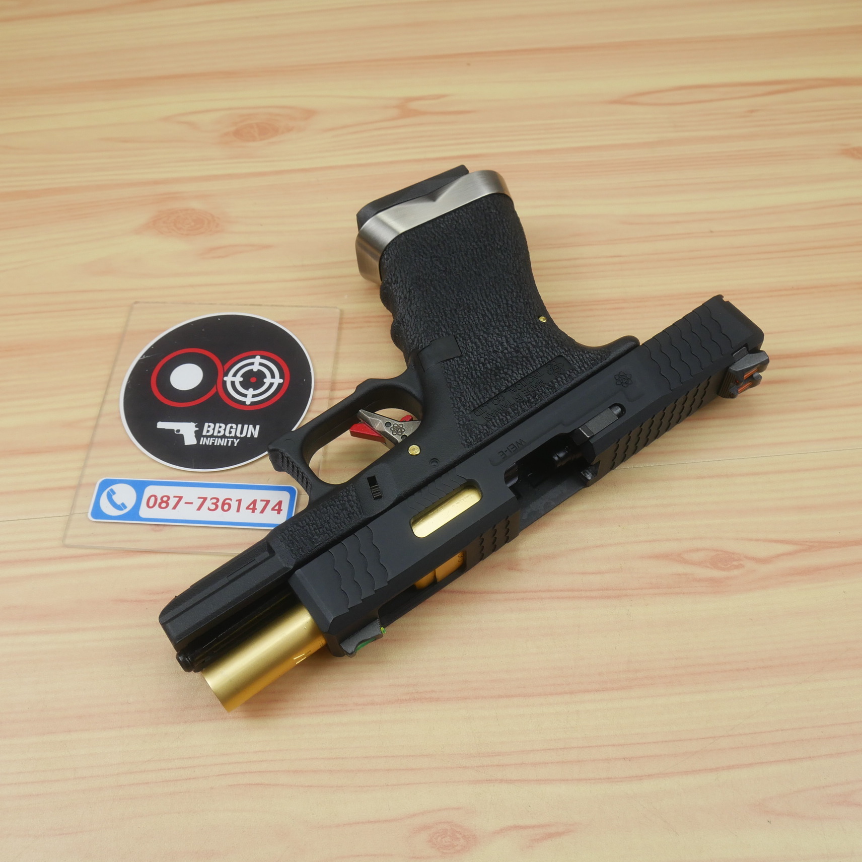 บีบีกันอัดแก๊ส WE G19 T1 G-Force Glock 19 GBB เฟรมดำ สไลด์ดำ ท่อทอง BB GUN