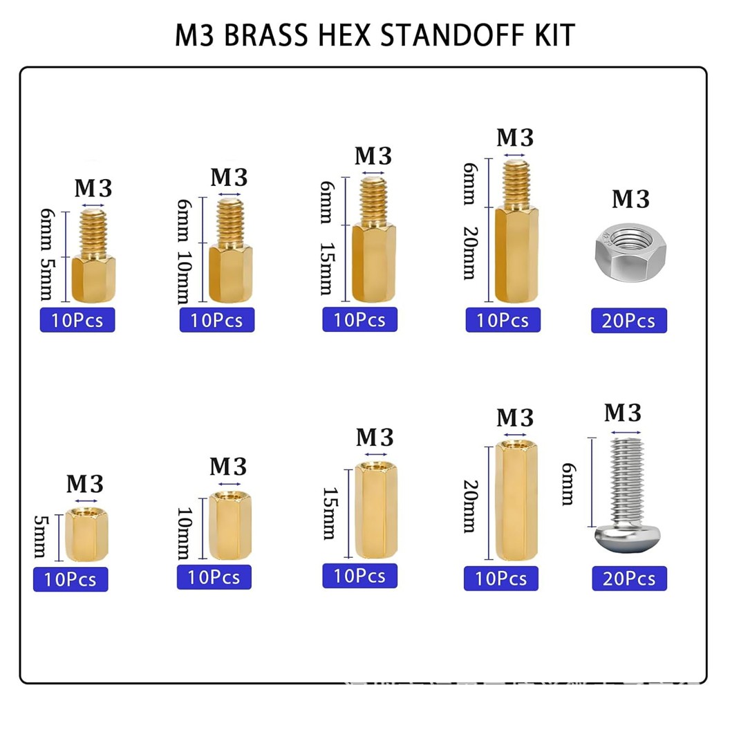 M3-120-Brass ชุดเสาทองเหลือง นอต สกรู M3 120ชิ้น 120Pcs M3 Hex Brass Standoff + Nut + Screw kit เสายึดแผ่นปริ้น เสารองบอร์ด ขารองบอร์ด เสารองแผ่น PCB