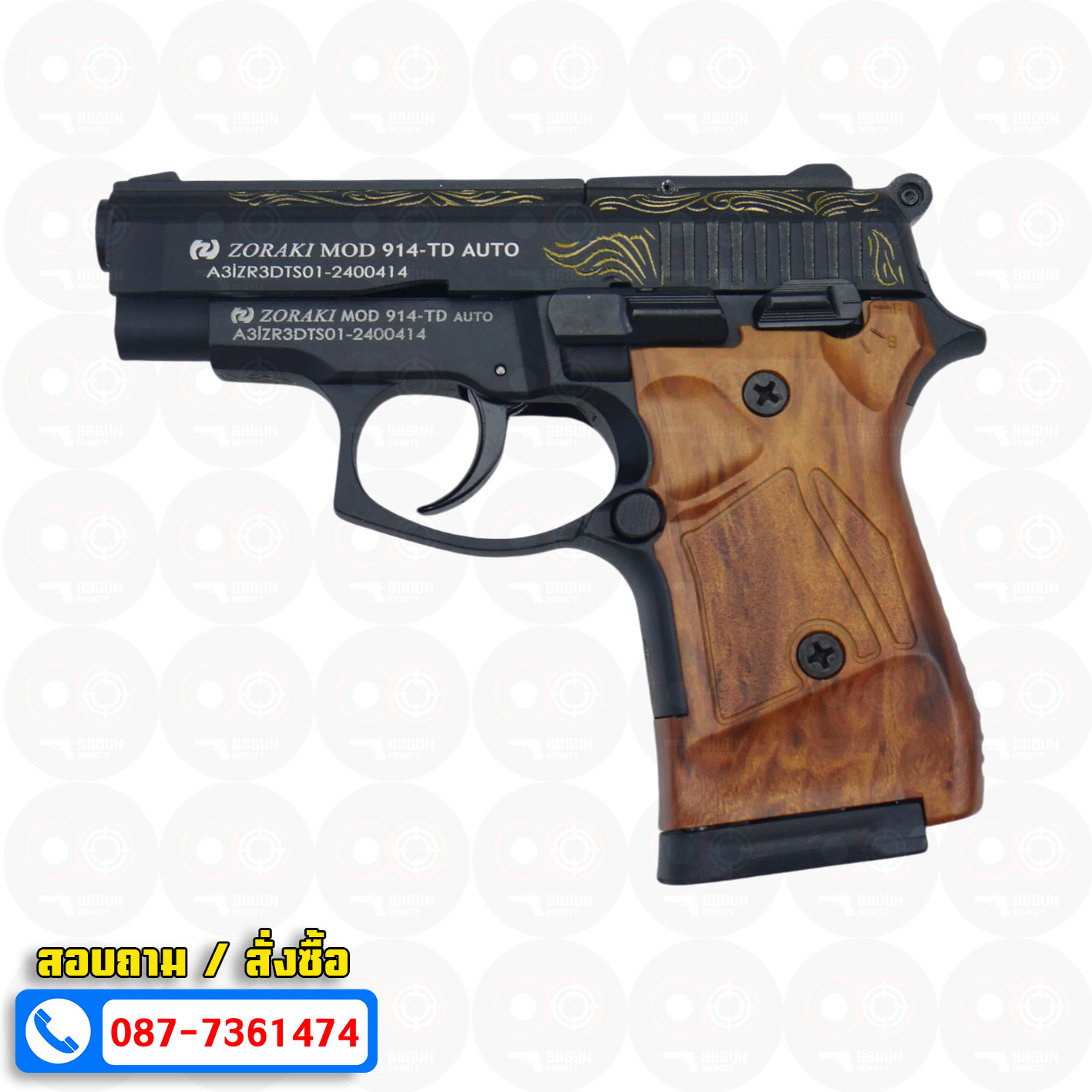 Blank GUN Zoraki mod 914-td auto สีดำลายทอง แบลงค์กัน Semi Auto & Full Auto (แถมกล่องปืน)