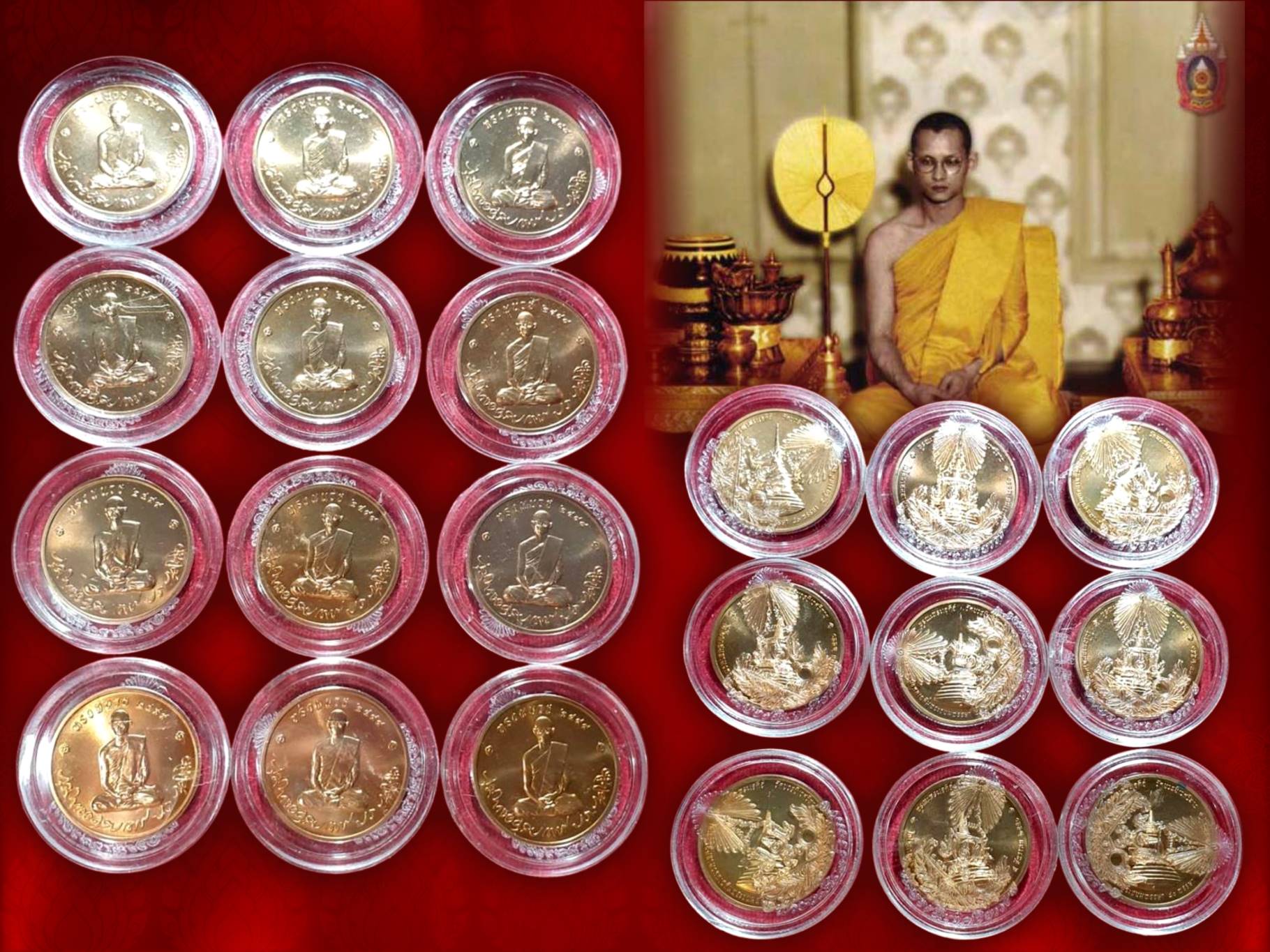 เหรียญทรงผนวชในหลวง รัชกาลที่ 9 เนื้อทองแดง ขนาด 3 ซ.ม. รุ่นบูรณะพระเจดีย์วัดบวรนิเวศวิหาร กรุงเทพมหานคร พร้อมตลับเดิม ๆ