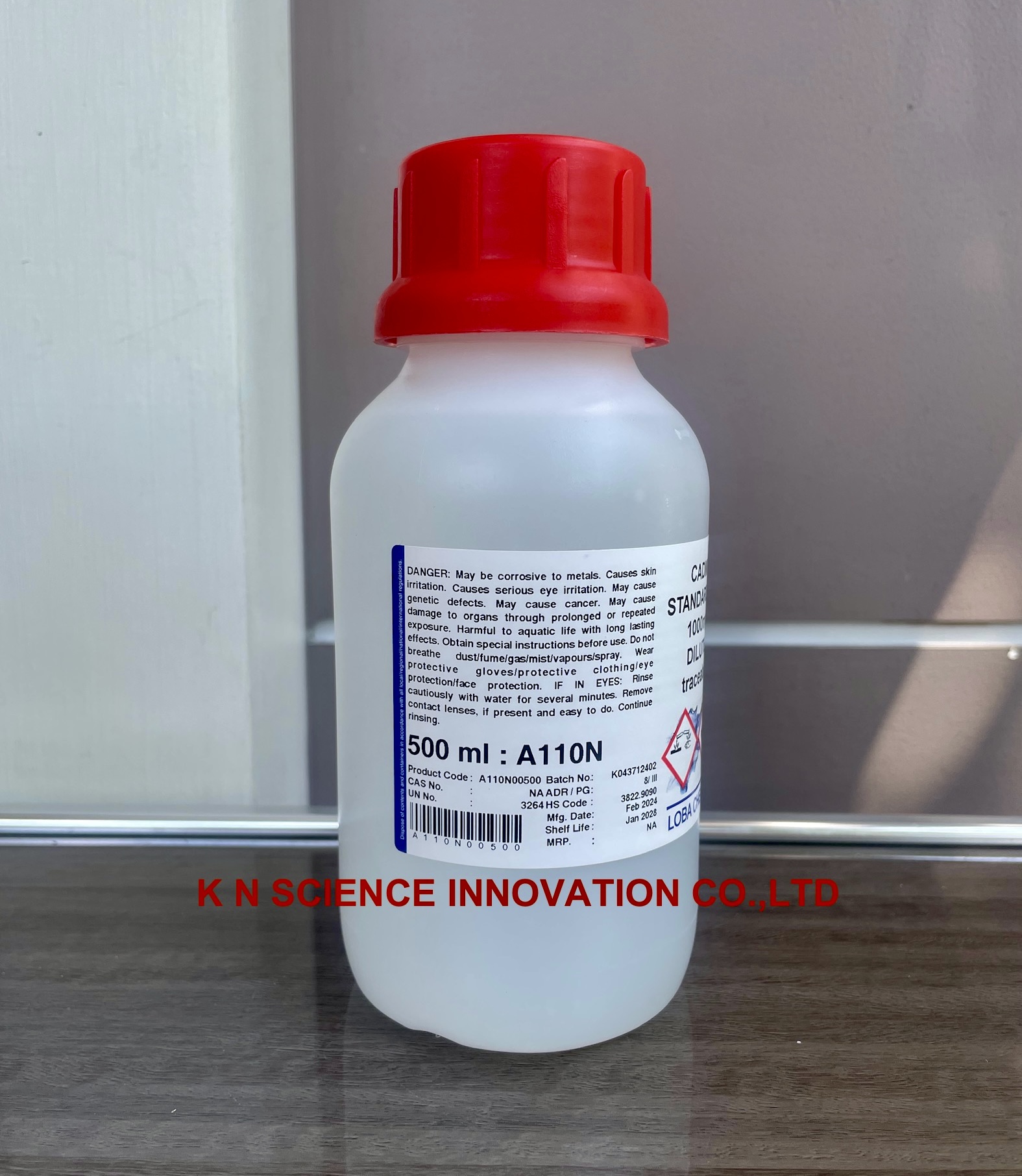 Cadmium, AAS standard, 1000 mg/l (in diluted HNO3), NIST Traceable ,500 ml , Loba A110N00500
