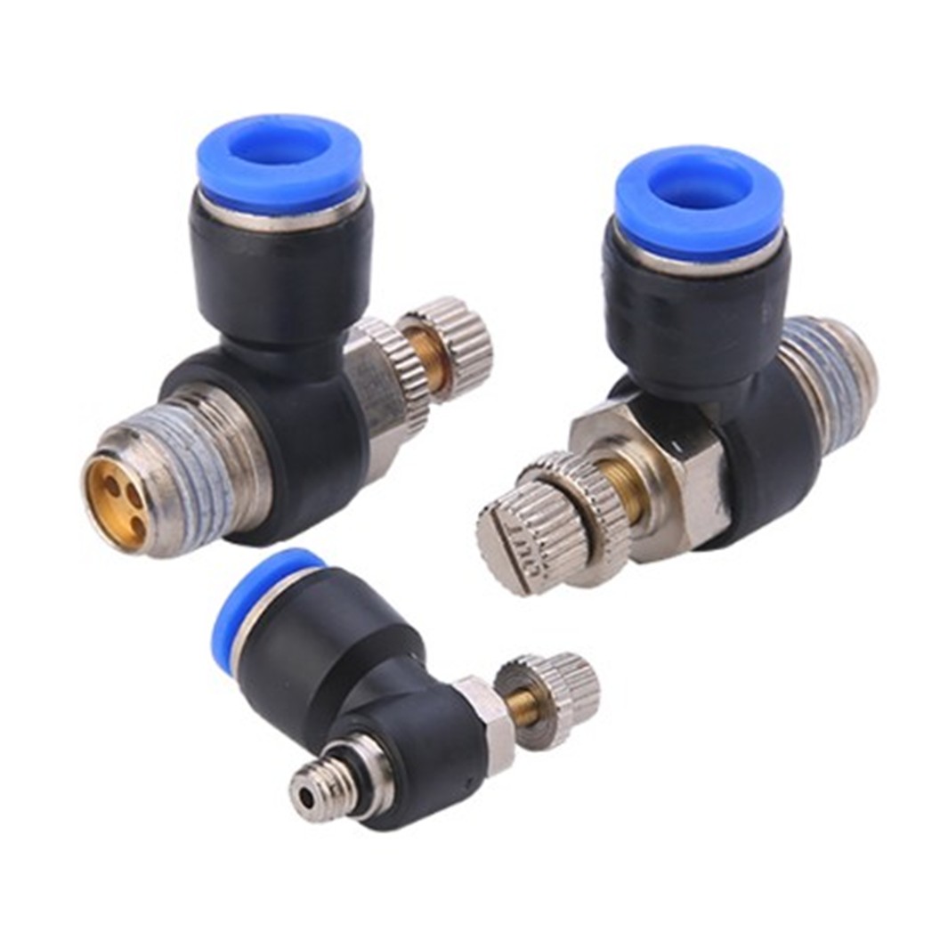 SL ข้อต่อปรับลม ข้อต่องอ 90องศา ตัวปรับลม 90 Degree Speed Controller Air Control Valve ข้อต่อลม ข้อต่อปรับความเร็วลม Air Flow Connector Fittings Pneumatic