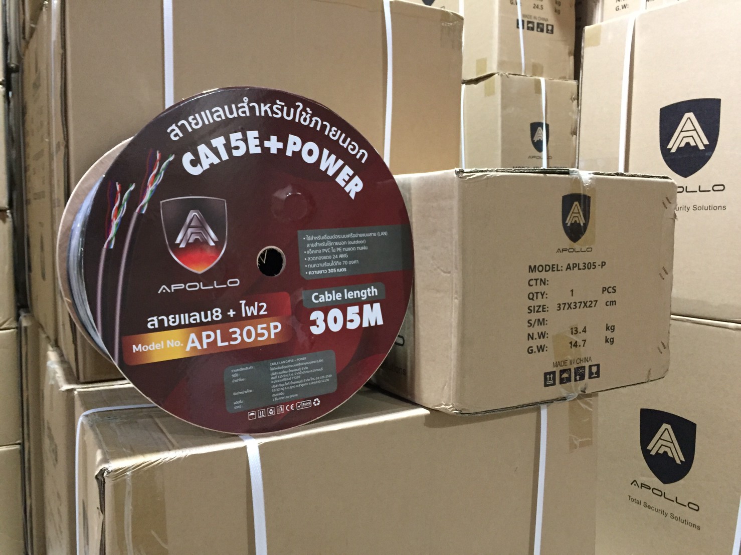 Apollo สายLAN CAT5E UTP รุ่น APL305P LAN+Power 305M.