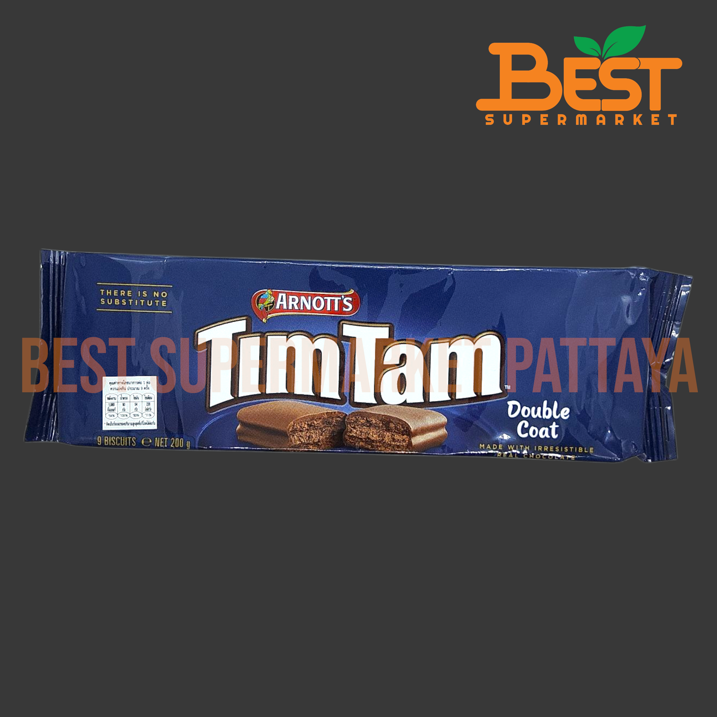 อาร์นอตส์ ทิมแทม บิสกิตเคลือบช็อกโกนมชนิดเพิ่มเนื้อนมสอดไส้ครีมรสช็อกโกแลต 200 กรัม.Arnott's TimTam Double Coat Family Milk Chocolate Biscuit 200 g.