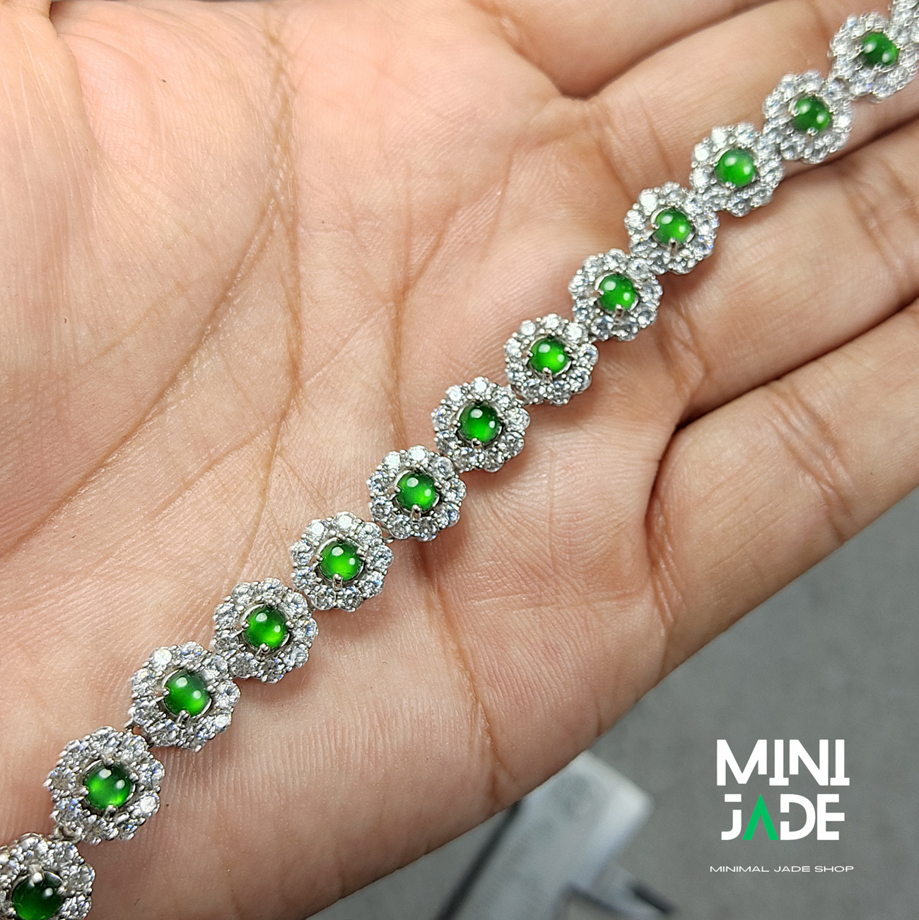 สร้อยข้อมือเงิน หยก jadeite เนื้อแก้วใส